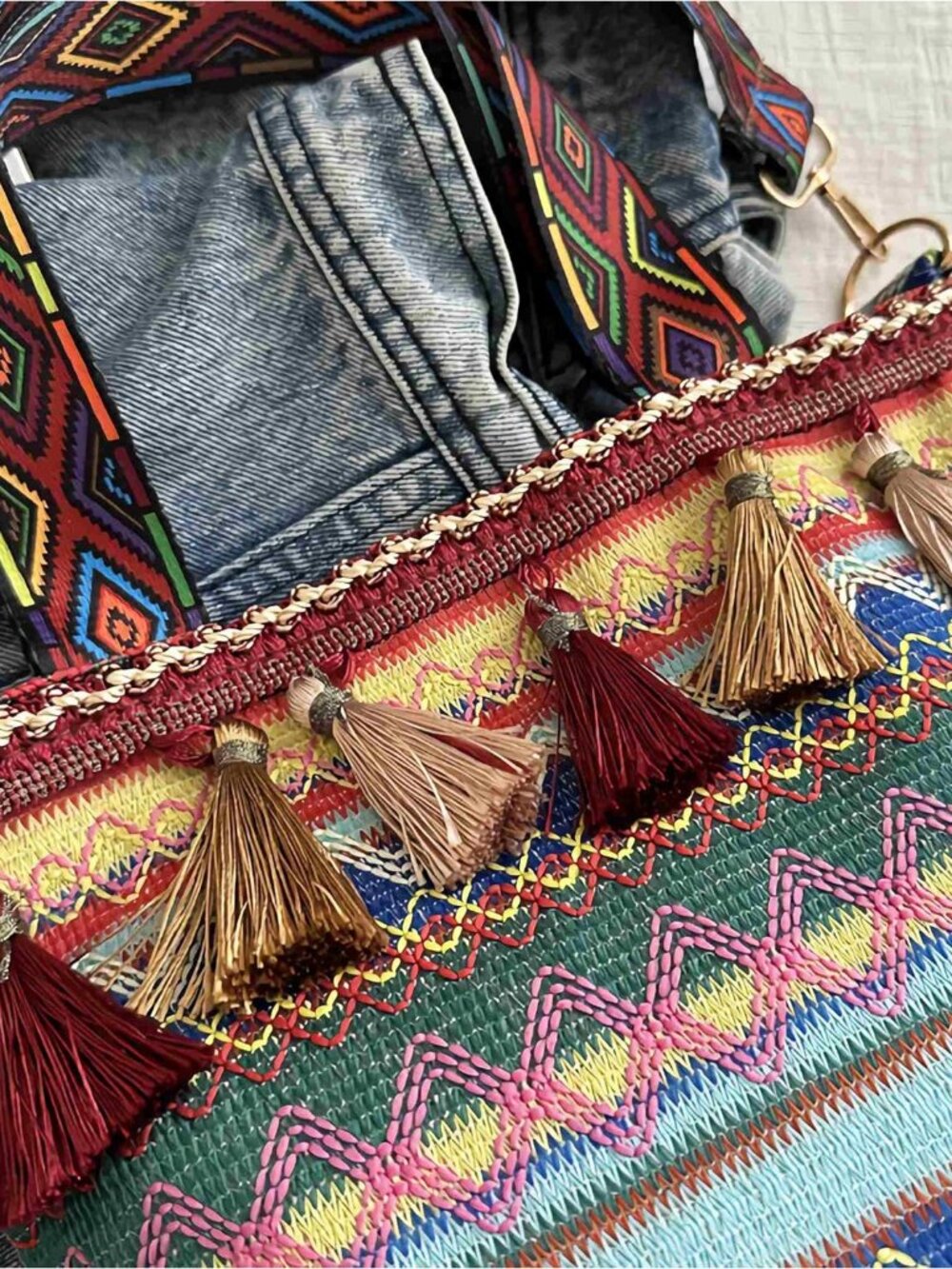 boho western crossbody bags for women, boho hippie handbag tote bag, fringe colo - Picture 5 of 8